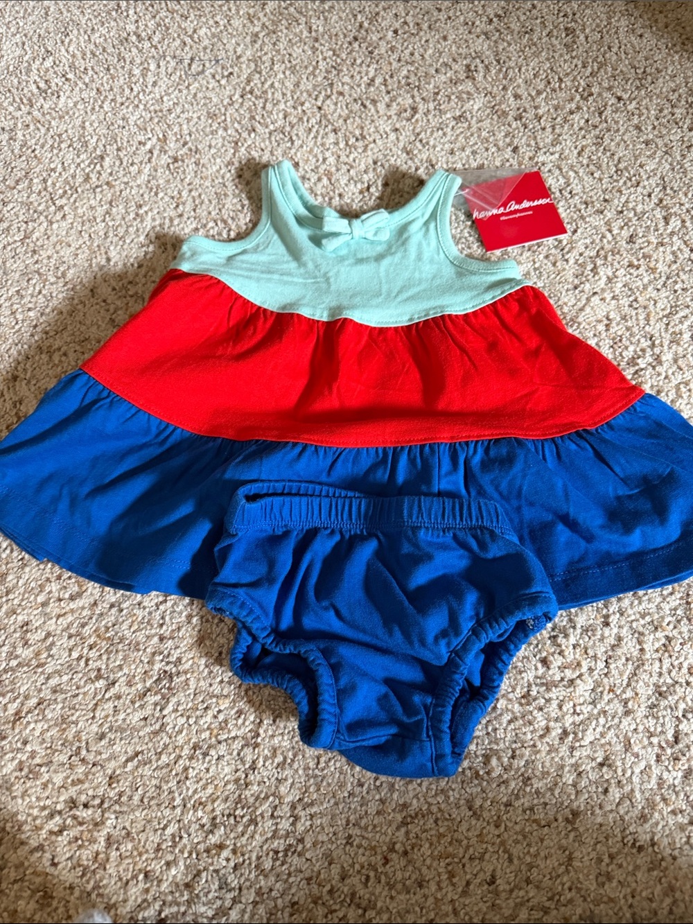 Hanna Andersson Colorblock Tank Dress with Bloomers - Mint, Red, Blue